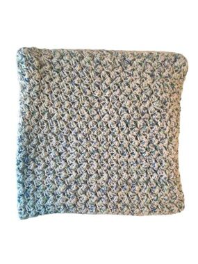 Afghan Baby Throw Lap Blanket Blue/White (with Specks of Green) Hand Crocheted